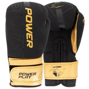 Боксерські рукавиці PowerPlay 3024 Ultra Mat Чорно-Золоті 10 унцій PP_3024_10oz_Bl/Gold фото