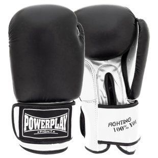 Боксерські рукавиці PowerPlay 3004 Classic Чорно-Білі 16 унцій PP_3004_16oz_Bl/White фото