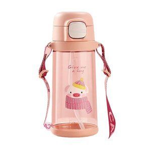 Пляшка для води CASNO 690 мл KXN-1219 Рожева (Свинка) з соломинкоюTRITAN KXN-1219_Pink фото