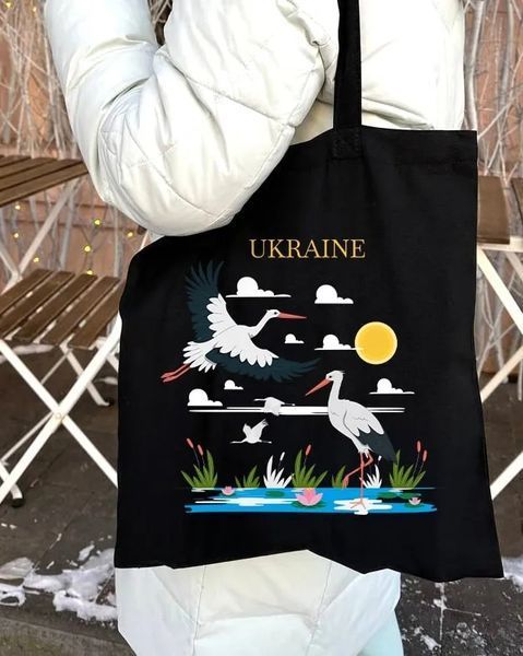 Екошопер чорний Ukraine Журавлі Символ щастя  10311023627 фото