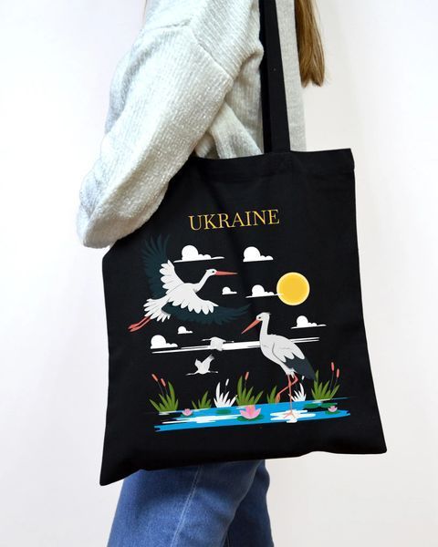 Екошопер чорний Ukraine Журавлі Символ щастя  10311023627 фото