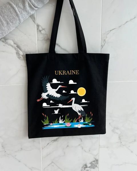 Екошопер чорний Ukraine Журавлі Символ щастя  10311023627 фото