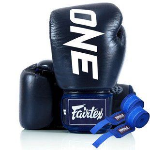 Боксерські рукавиці Fairtex BGV1-ONE (натуральна шкіра) Blue 12 унцій (бинти в комплекті) BGV1-ONE_12oz_Blue фото