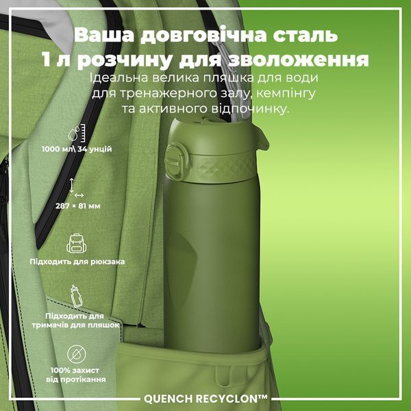 Пляшка для води&nbsp;ION8&nbsp;1000 мл. (ЕКО пляшка) BPA Free, Khaki Green I8RF1000KGRE фото