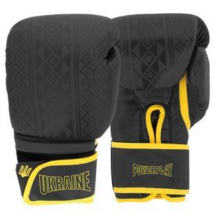 Боксерські рукавиці PowerPlay 3021 Ukraine Чорно жовті 10 унцій PP_3021_10oz_Black/Yellow фото