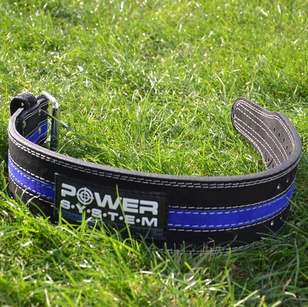 Пояс для пауерліфтингу Power System PS-3800 PowerLifting шкіряний Black/Blue Line M PS-3800_M_Black_Blue фото