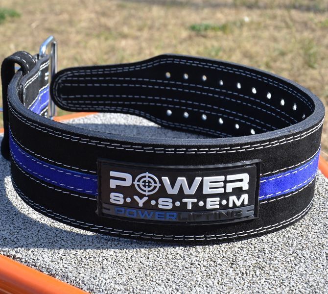 Пояс для пауерліфтингу Power System PS-3800 PowerLifting шкіряний Black/Blue Line M PS-3800_M_Black_Blue фото