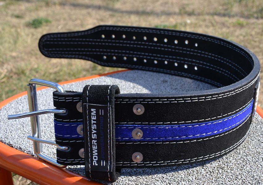 Пояс для пауерліфтингу Power System PS-3800 PowerLifting шкіряний Black/Blue Line M PS-3800_M_Black_Blue фото