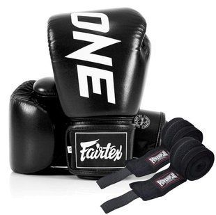Боксерські рукавиці Fairtex BGV1-ONE (натуральна шкіра) Black 14 унцій (бинти в комплекті) BGV1-ONE_14oz_Black фото