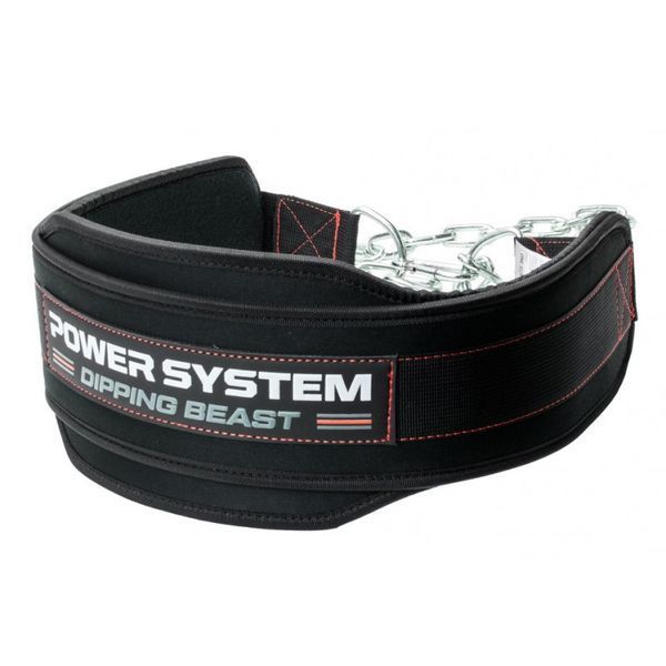 Пояс для обтяжень з ланцюгом Power System PS-3860 Dipping Beast неопреновий Black/Red PS-3860_Black/Red фото