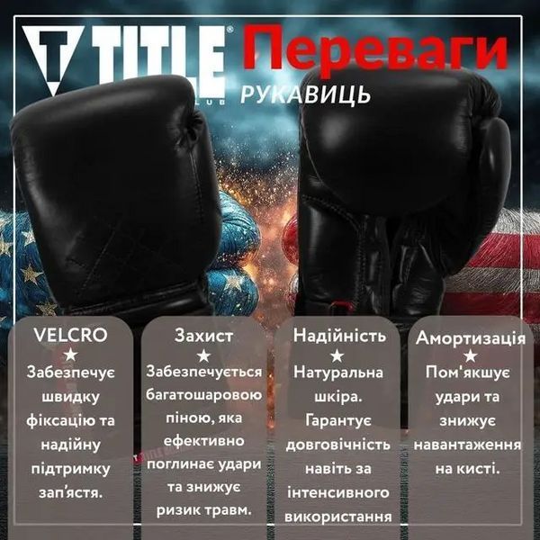 Боксерські рукавиці TITLE Boxing Ko-Vert Training Boxing Gloves Black 12 oz KOVTG 12 oz BK фото