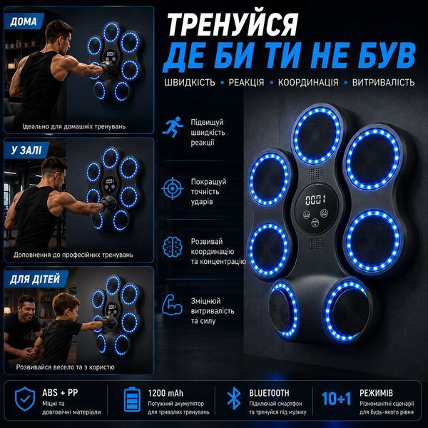 Настінний боксерський тренажер PowerPlay PP_4419 (музична боксерська машина-тренажер) PP_4419 фото