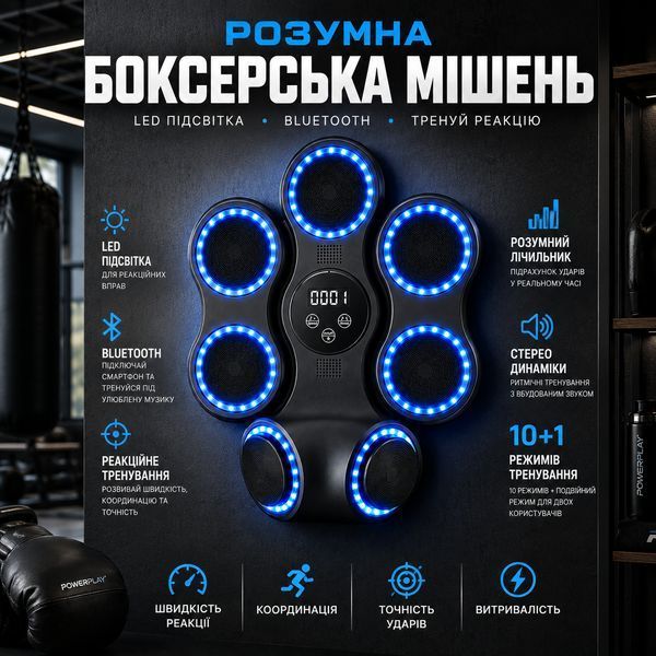 Настінний боксерський тренажер PowerPlay PP_4419 (музична боксерська машина-тренажер) PP_4419 фото