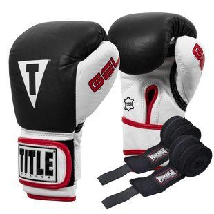 Боксерські рукавиці TITLE Boxing Gel World Black M 12oz (бинти 4м. в комплекті) GTWBG M BK фото