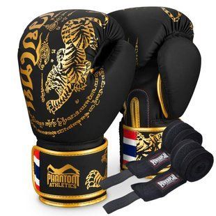 Боксерські рукавиці Phantom Muay Thai Black Gold 16 унцій (Бинти 4м. в подарунок) PHBG2938-16 фото