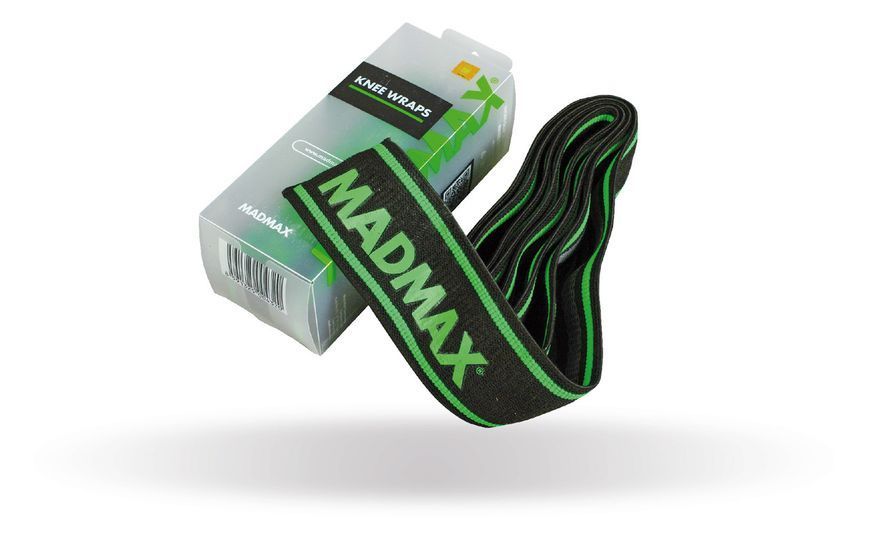 Бинти на коліна MadMax MFA-299 Non slide & slip knee wraps 2.0m Black/Green MFA-299-U фото