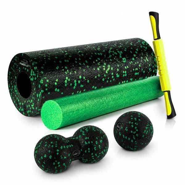Масажний набір PowerPlay PP_4015 EPP Foam Roller Set 4in1 (2-ва роли + 2-ва м'ячі)&nbsp;Чорно-зелений PP_4015_Green фото