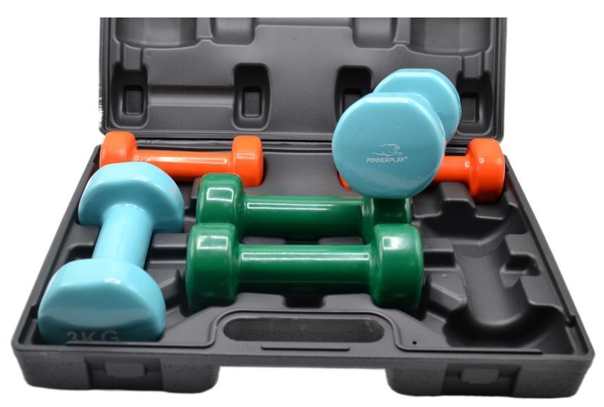 Набір гантелей в кейсі 12 кг. PowerPlay 4118 Fitness Dumbells (2шт.*1кг. 2шт.*2кг. 2шт.*3кг.) PP_4118_12kg фото