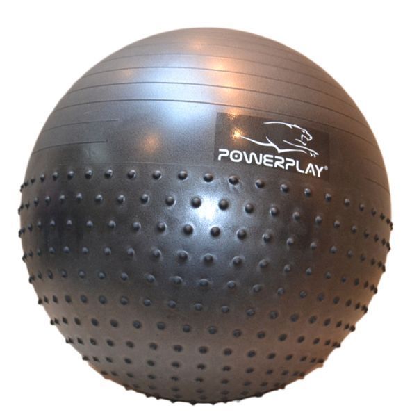 М'яч для фітнесу (фітбол) напівмасажний PowerPlay 4003 &Oslash;75 cm Gymball Темно-сірий + помпа PP_4003_D75_Dark-grey фото